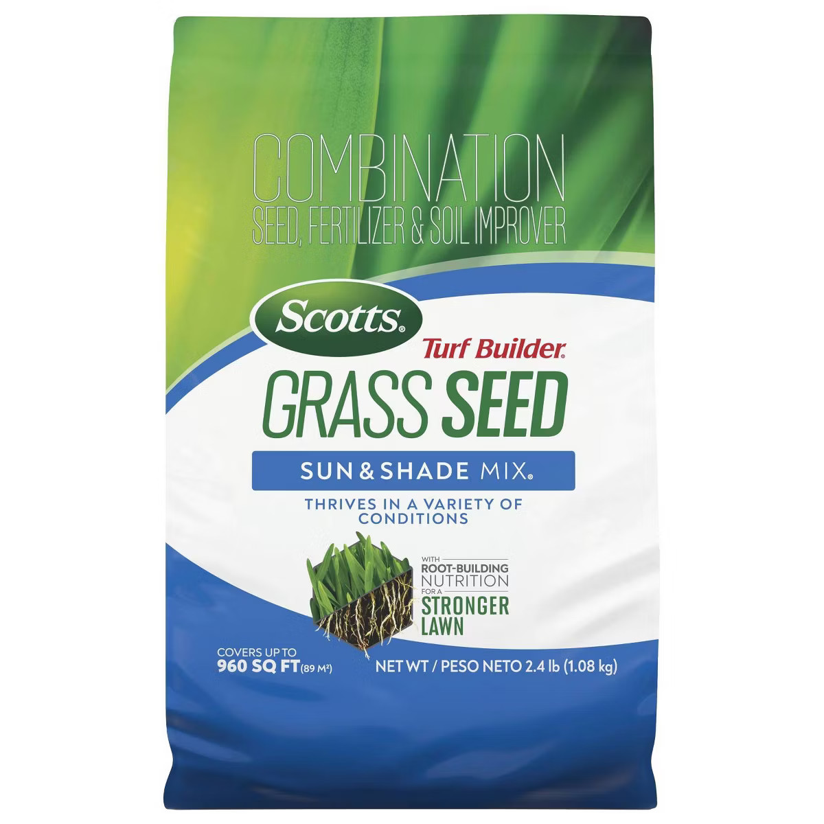 Scotts Turf Builder 2.4lbs Grass Seed Sun and Shade Mix: Lawn Overseeding, Soil Improvement, Quic... | Target