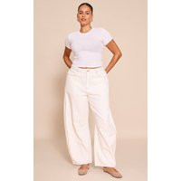 Plus White Seam Detail Barrel Jean | PrettyLittleThing UK