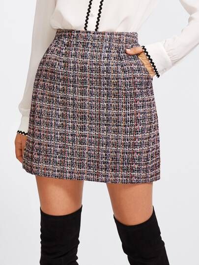 Zip Back Tweed Skirt | SHEIN