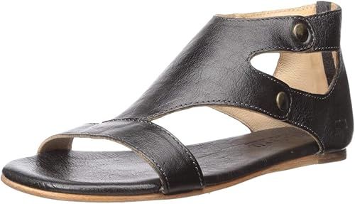 Bed|Stu Soto Women's Sandals - Leather Dress Sandal - Flat with Zipper Closure - Black Rustic | Amazon (US)