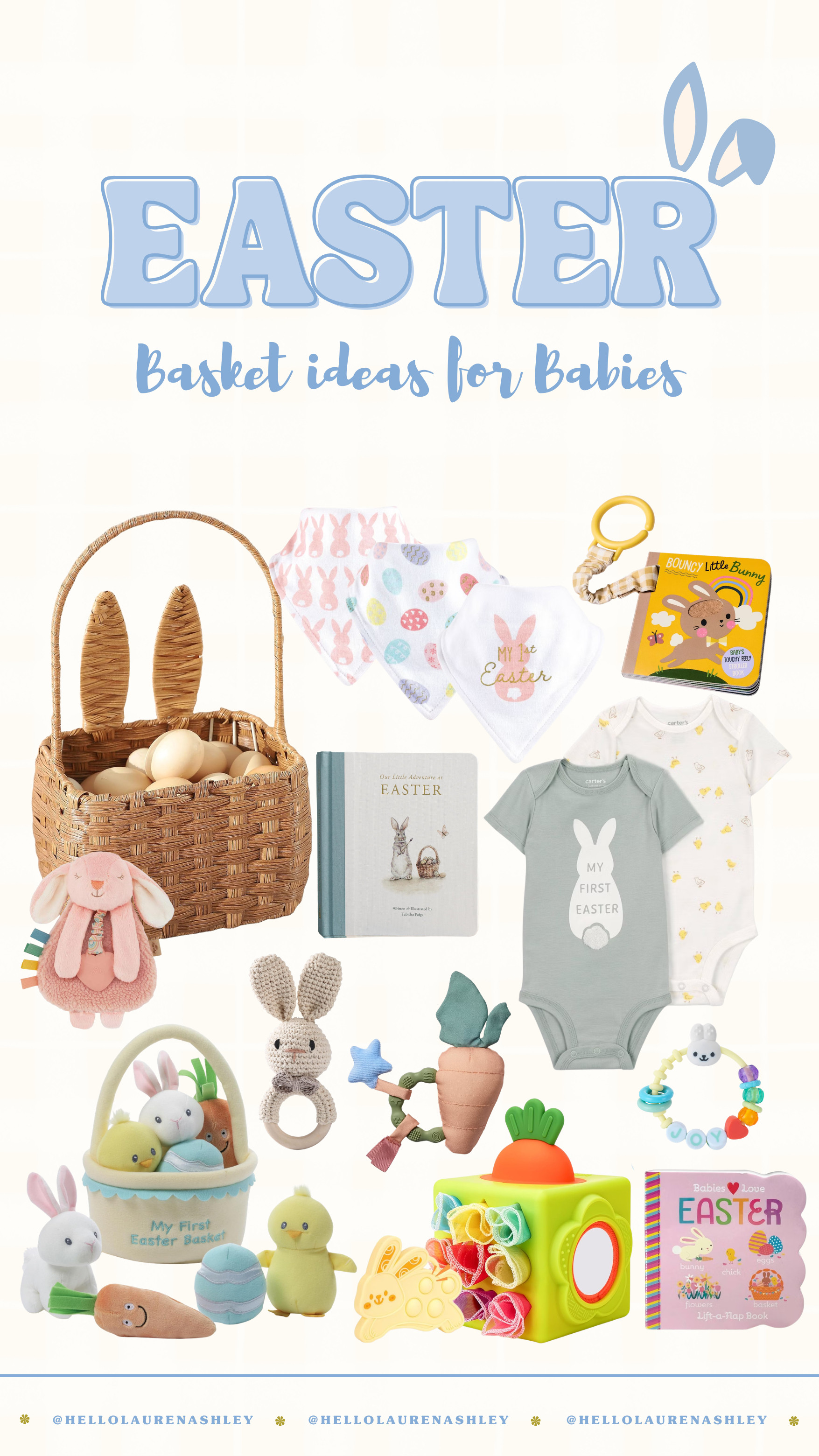 Baby’s first Easter basket ideas! Sweet little bunny toys, baby books, teethers, soft plushies and the cutest “my first Easter” outfits. Perfect little goodies for a baby’s first Easter basket! 🐣 

 #LTKSeasonal #LTKBaby #LTKKids