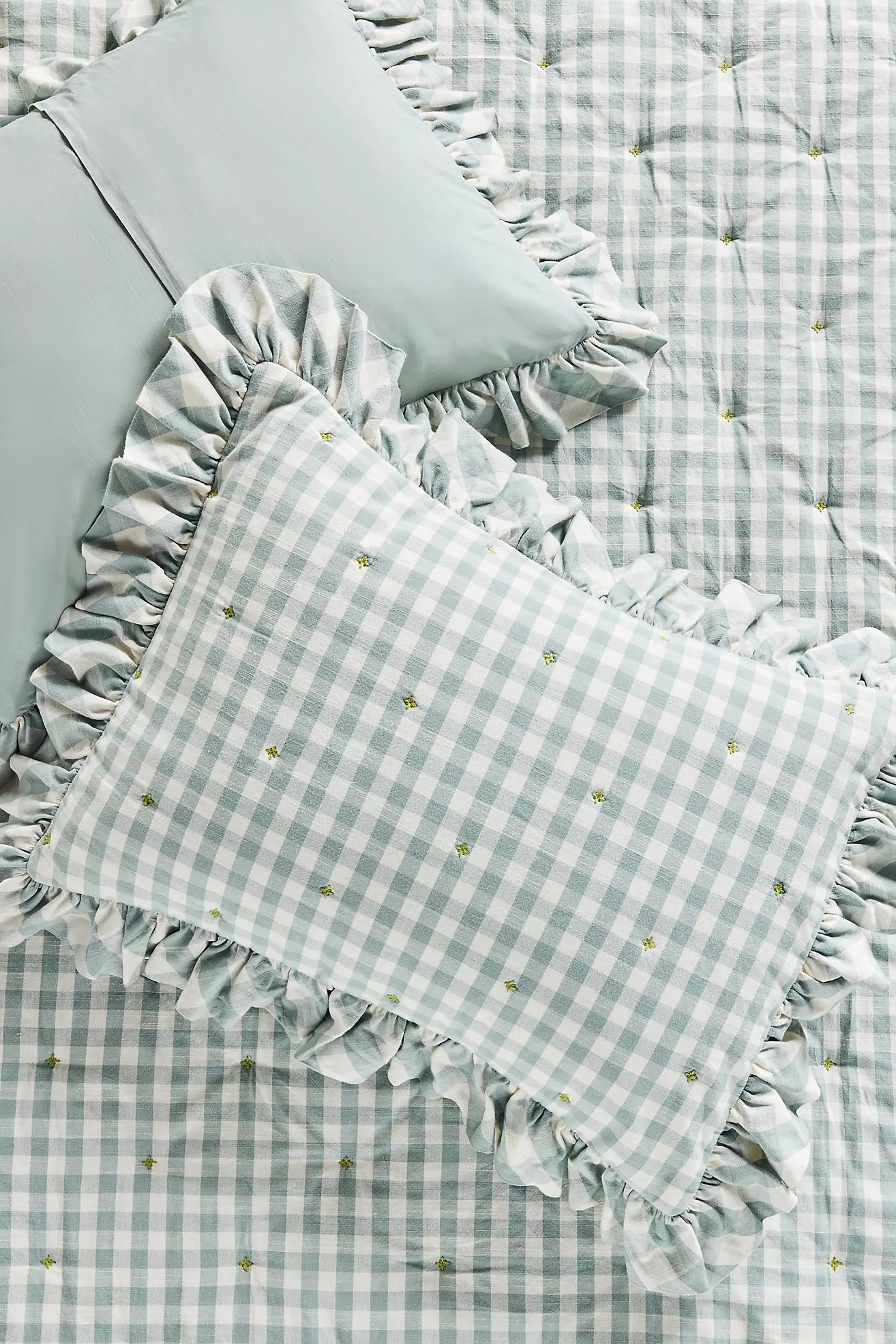 Gingham Ruffle Yarn-Dyed Cotton Shams, Set of 2 | Anthropologie (US)