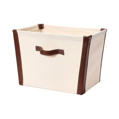 Household Essentials Canvas Bin with Vegan Leather: Universal Storage, Collapsible Utility Bin, 36.6L Capacity, Beige | Target