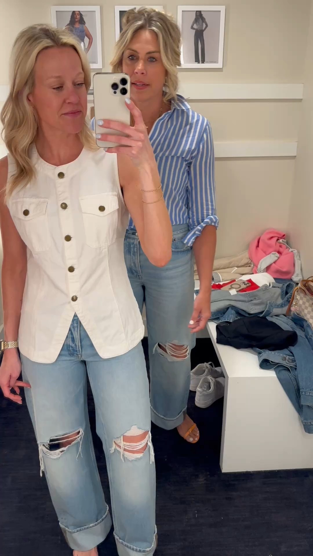 Another vest and now twinning with Meg!  @madewell #springstyles

Vest- size 0
Jeans- 25 

#LTKSeasonal #LTKStyleTip