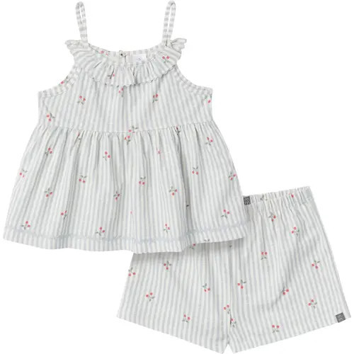 Modern Moments™ by Gerber Ruffle Top and Shorts Set in Light Blue Cherry Stripes at Nordstrom, Size 5T | Nordstrom