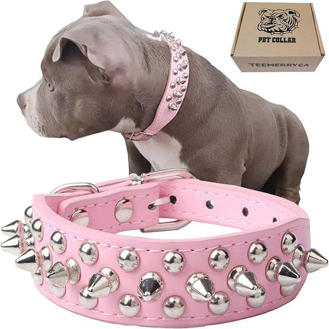 TEEMERRYCA Adjustable Leather Spiked Studded Dog Collars with a Squeak Ball Gift for Small Medium... | Amazon (US)