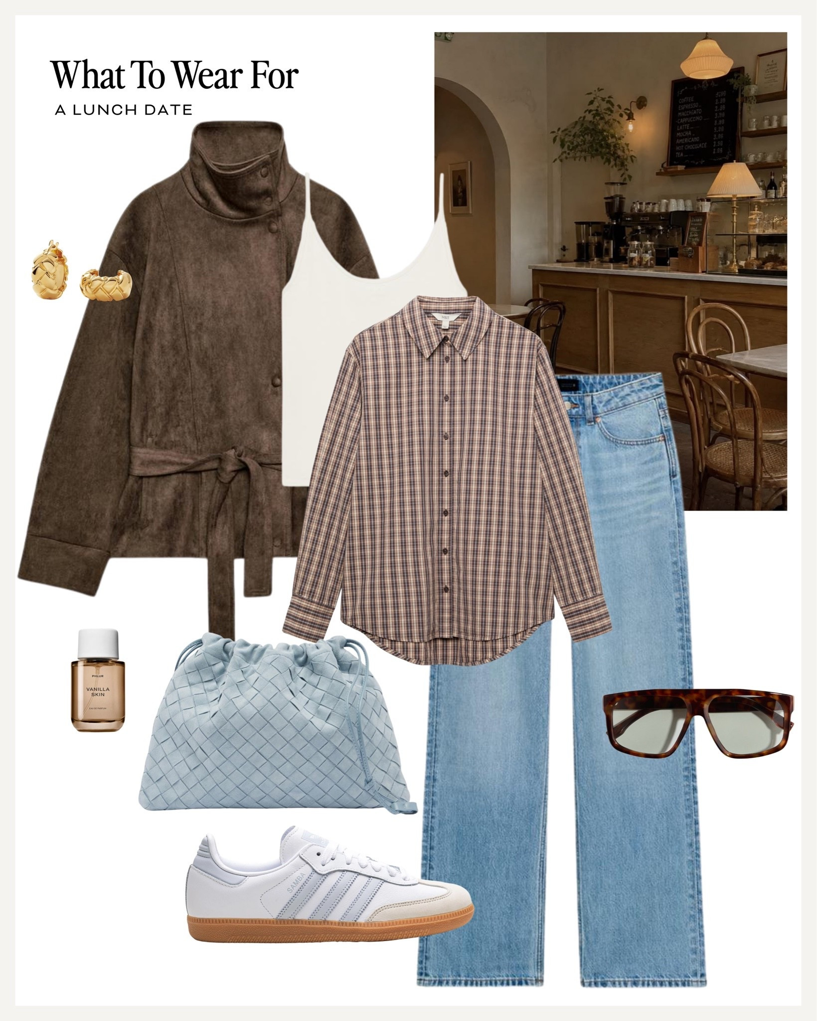 A lunch date 

Autumn style, Zara new in, suede jacket, jeans, adidas sambas, blue clutch, checked shirt

#LTKautumn