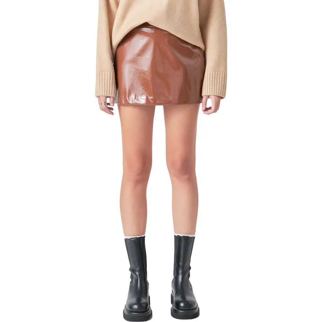Grey Lab Glossy Faux Leather Skort in Brown at Nordstrom, Size Small | Nordstrom