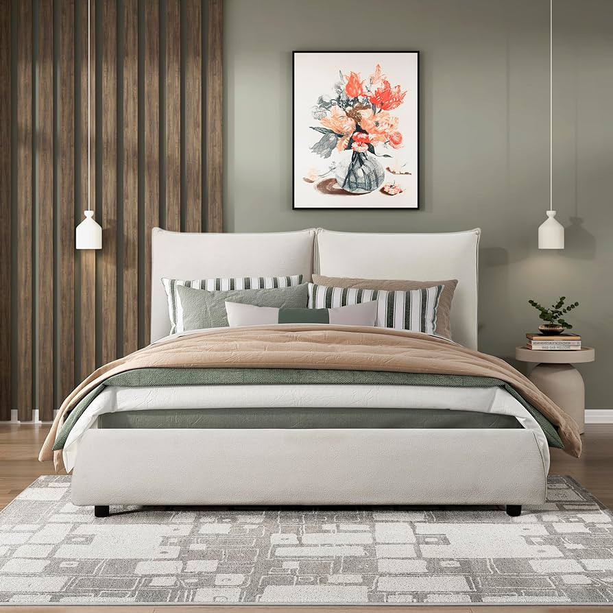 Lexicon Verboncoeur Chenille Upholstered Platform Bed, Full, Beige | Amazon (US)