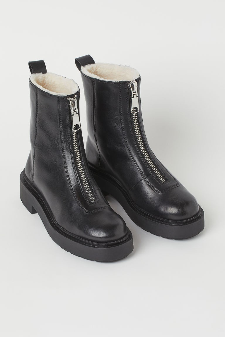 H & M - Faux Shearling-lined Leather Boots - Black | H&M (US + CA)
