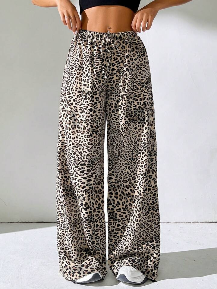 SHEIN EZwear Women's Leopard Printed Drawstring Long Pants | SHEIN
