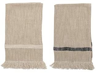 Bloomingville Woven Cotton Striped Tea Tassels (Set of 2) Towels, Natural | Amazon (US)