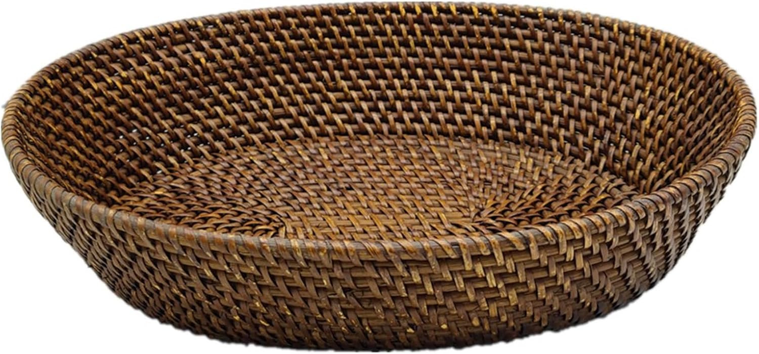 Large Rattan Fruit Basket Bread Serving Bowl with 4" High Wall, Dark Brown Trapezoid Wicker Baske... | Amazon (US)