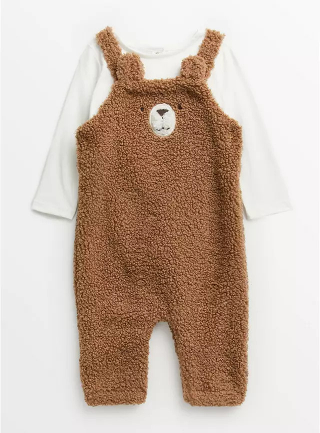 Buy Brown Borg Bear Dungarees 12-18 months | Outfits and sets | Tu | Tu Clothing