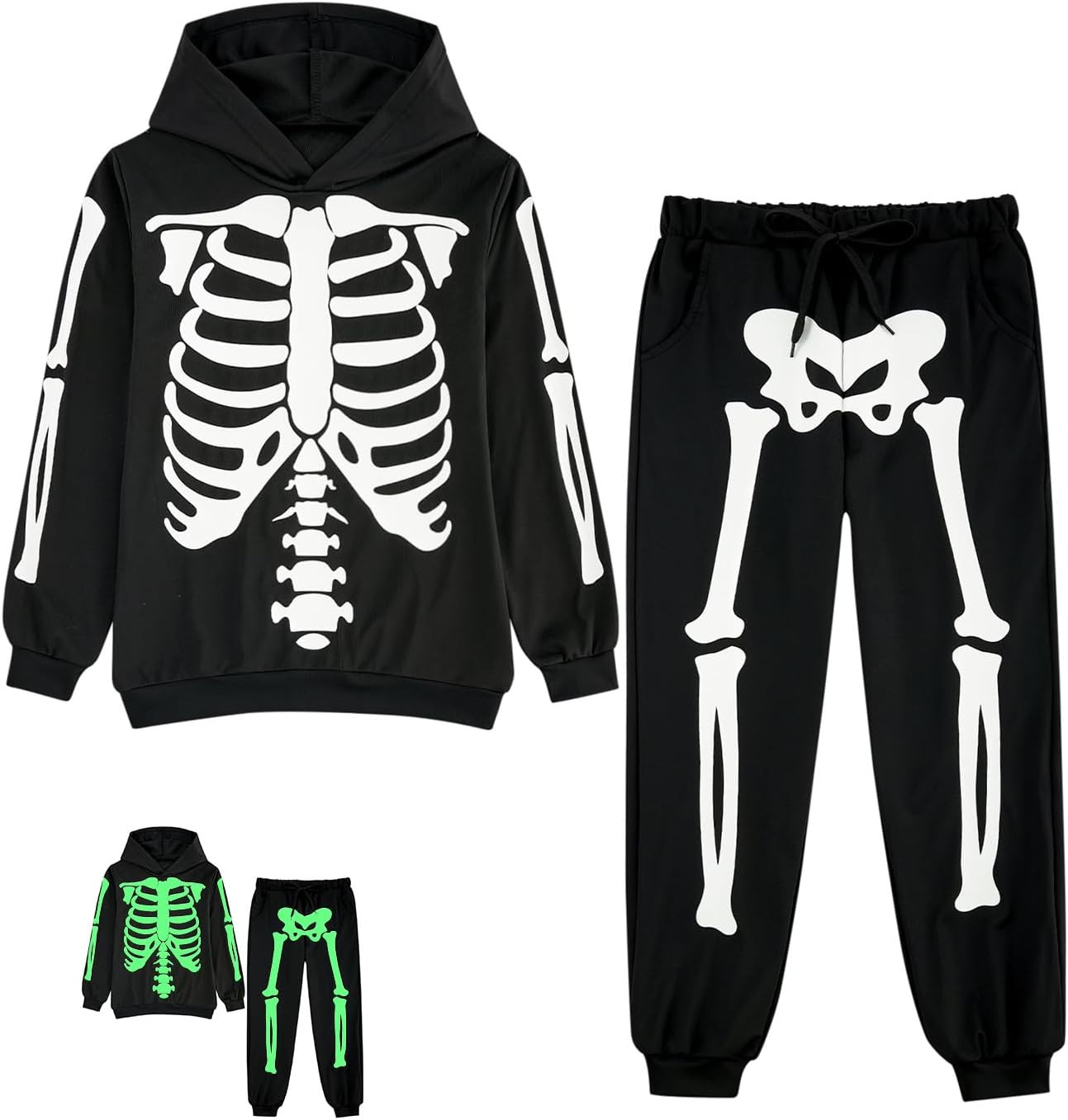 uideazone Boys Halloween Skeleton Hoodie Pants Set Glow in the Dark 5-12Y | Amazon (US)