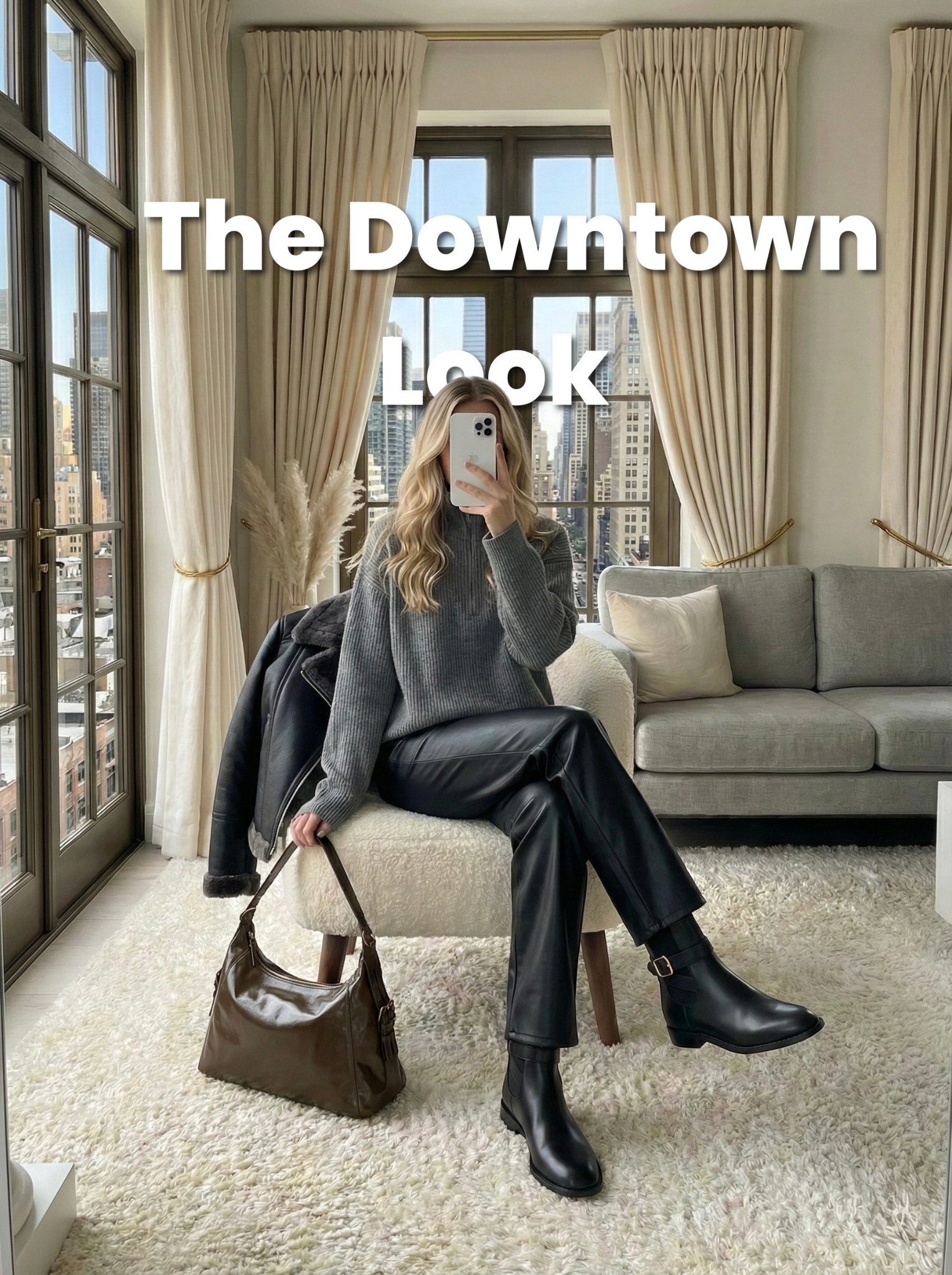 ✨ The Downtown Look — Effortless Cool in Head-to-Toe Neutrals 🖤✨
A sleek, city-ready outfit built around cozy knits and elevated leather textures. The mix of a charcoal sweater, structured faux-leather pants, and classic black boots brings that perfect balance of comfort and downtown edge. Finished with a rich chocolate shoulder bag and a shearling-lined jacket draped over the chair — the kind of look that feels polished without trying too hard.

🧥 Style Notes:
• Soft grey knit for a relaxed but refined base
• Faux-leather trousers for a chic, modern texture
• Minimal black ankle boots for everyday wear
• Rich brown shoulder bag for subtle contrast
• Perfect for city days, coffee runs, or winter errands

#LTKgrwm #LTKootd #LTKHoliday
