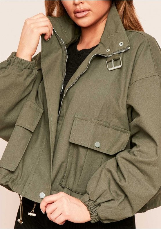 Kara Khaki Oversized Canvas Utility Jacket | Missy Empire (UK)