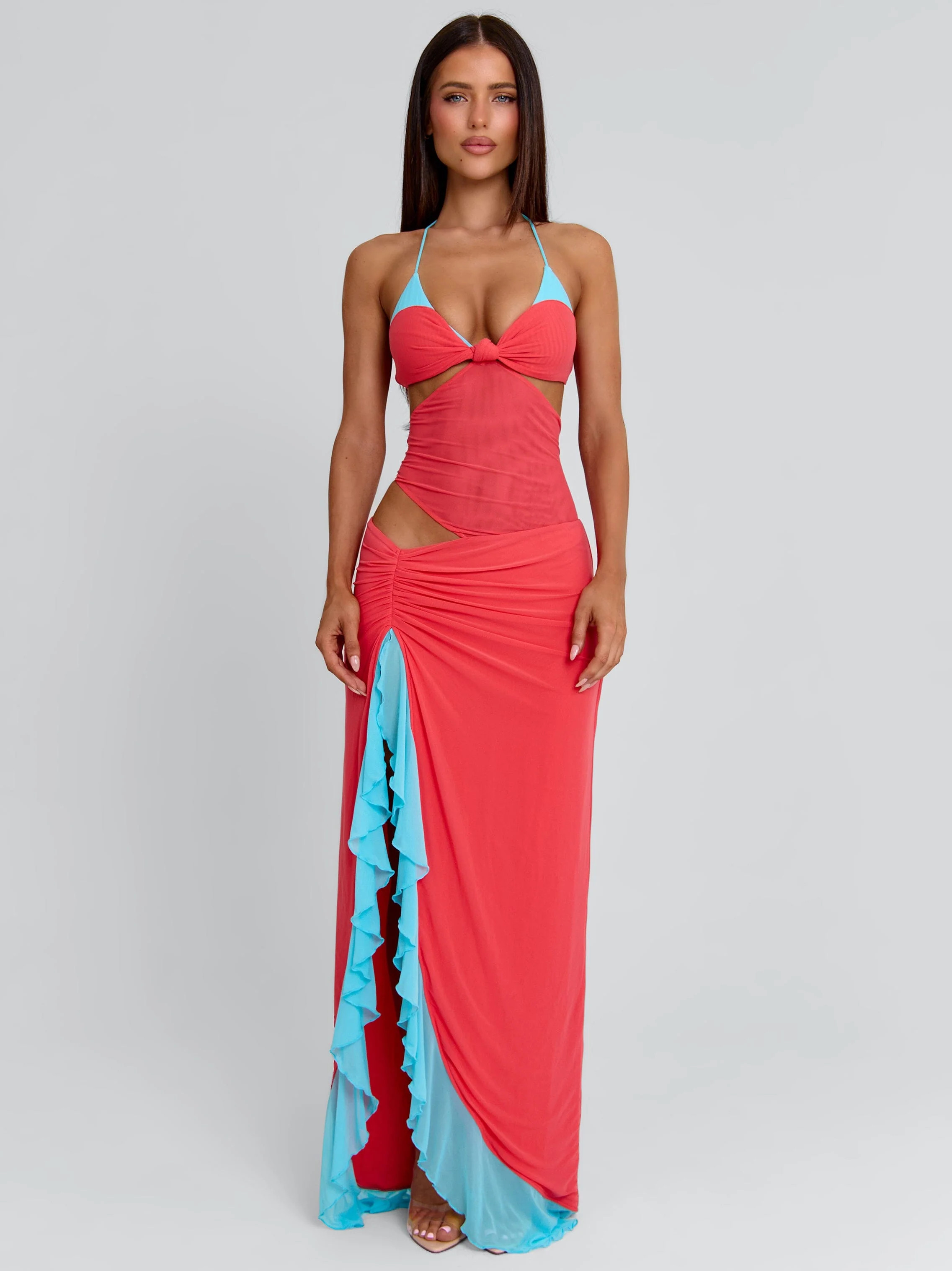 MIRANDA MAXI DRESS CORAL AND BLUE | Outcast (US & UK)