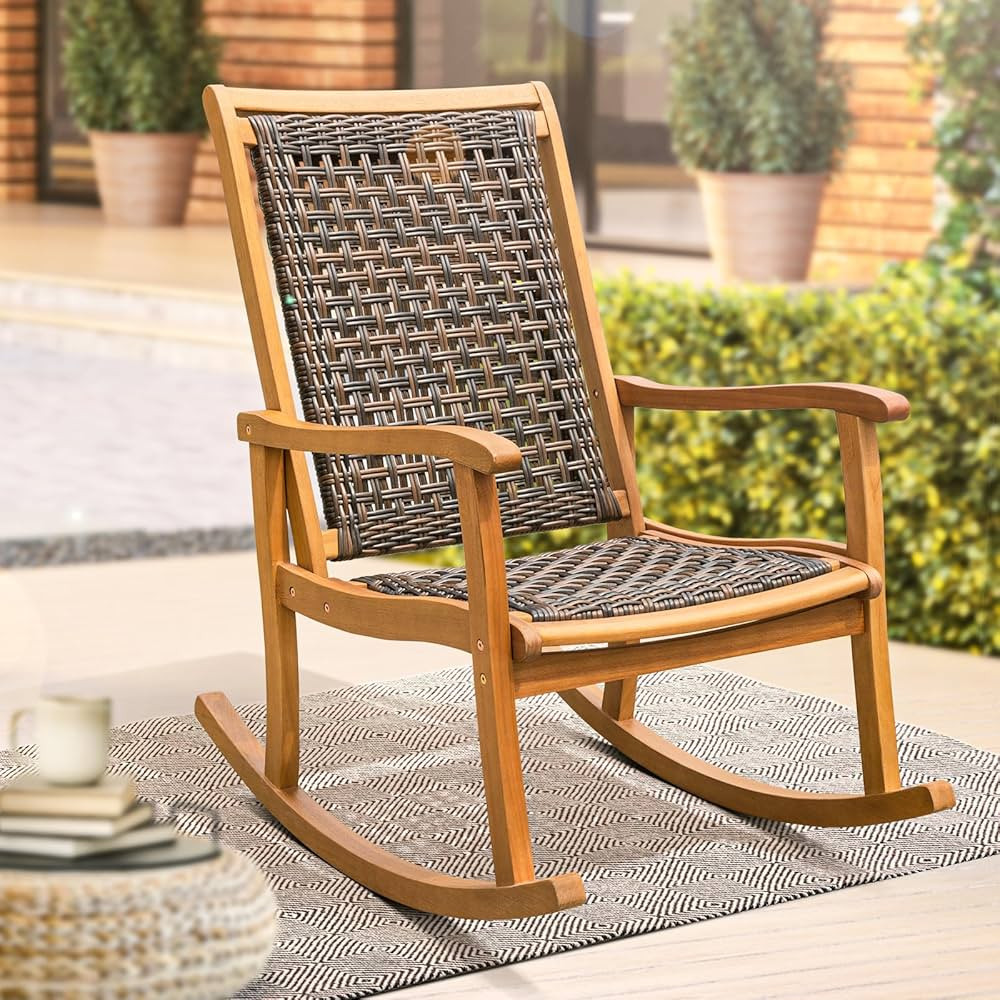IDZO Wood Wicker Rocking Chair, 400 lbs Capacity, Durable Eucalyptus Wood, Natural Finish, Comfor... | Amazon (US)