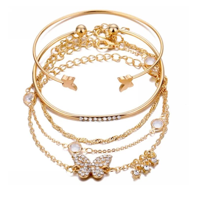 (5Pack)Gold Bracelets Set for Women Girls Boho Chain Multiple Layered Stackable Bangle Plated Mot... | Walmart (US)