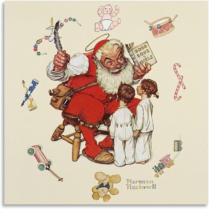 JU XIANG Norman Rockwell Christmas Art Prints Santa's Visitors Canvas Art Poster And Wall Art Pic... | Amazon (US)