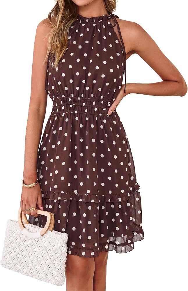 Simplee Womens Floral Summer Halter Dress A Line Sleeveless Emipre Waist Tiered Mini Boho Sundres... | Amazon (US)