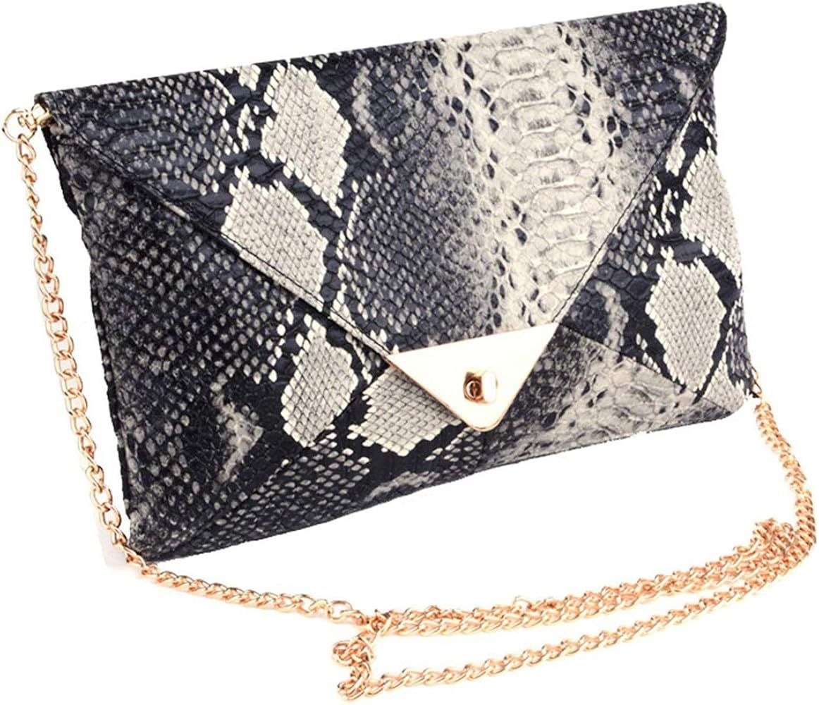 Newfancy Women Snakeskin Envelope Clutch Bag Crossbody Purses With Chains Evening Party Prom Shou... | Amazon (US)