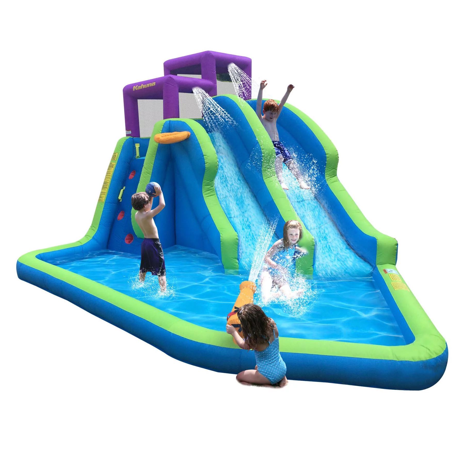 Kahuna Twin Falls Outdoor Inflatable Splash Pool Backyard Water Slide Park - Walmart.com | Walmart (US)