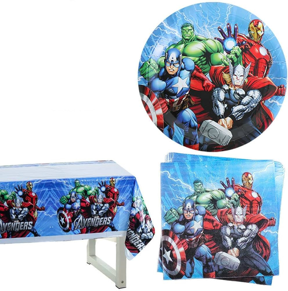 HUA Party 41pcs Superhero Party Supplies,1Tablecover, 20Napkins,20Plates, Superhero Birthday Part... | Amazon (US)