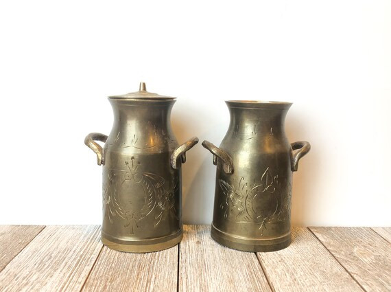 Small Brass Milk Can Set of 2 | Hollywood Regency | Boho Decor | Vintage Brass Decor | Etsy (US)