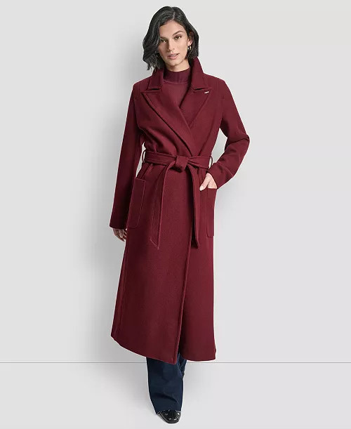 DKNY Women's Notch Collar Belted Wrap Coat - Macy's | Macy's