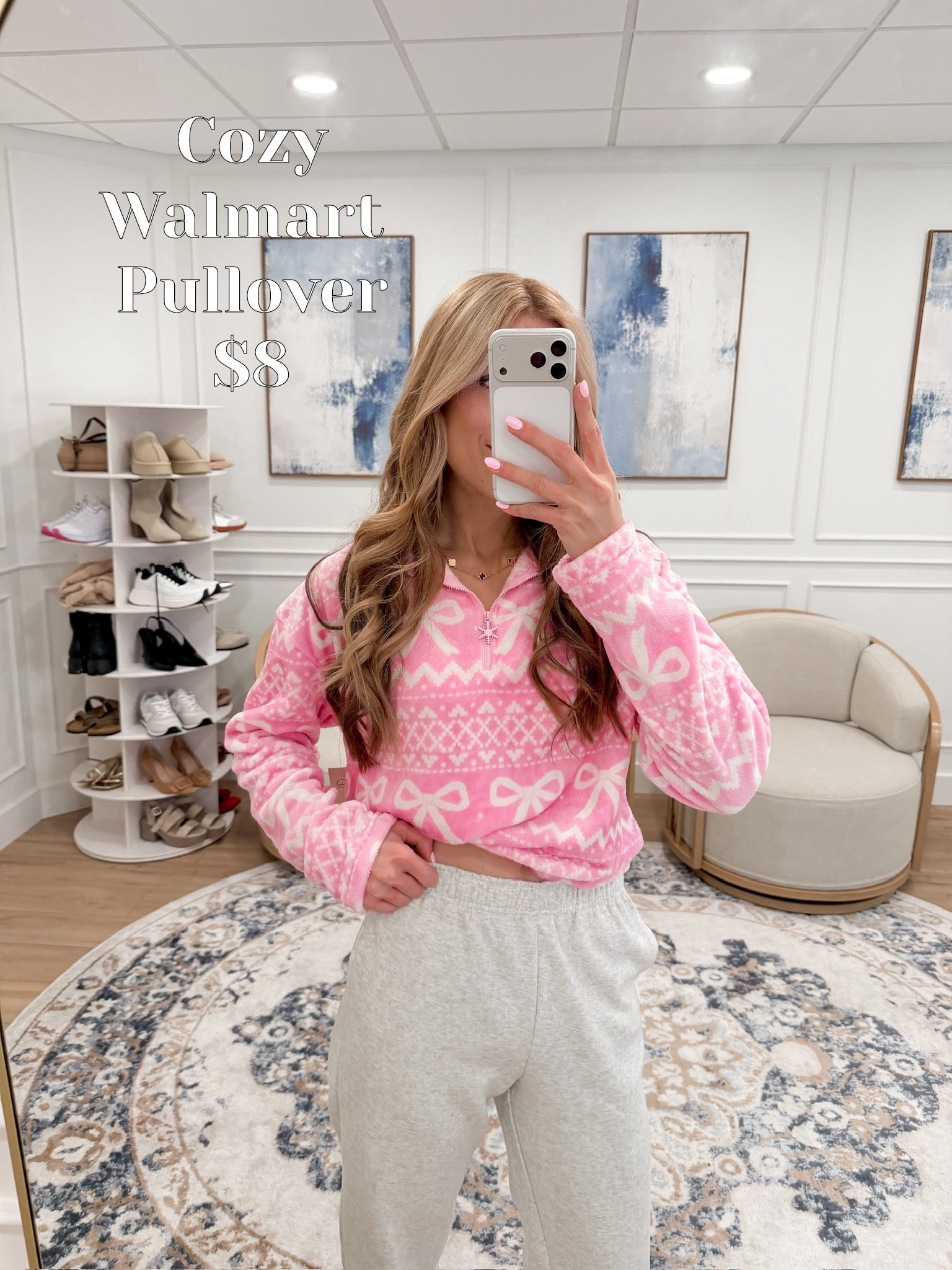 The softest fleece pullover 😍 Loving the pink bow print for cozy days at home! Paired with comfy joggers for the ultimate lounge look. Wearing size small 

#LTKSeasonal #LTKFindsUnder50 #LTKActive