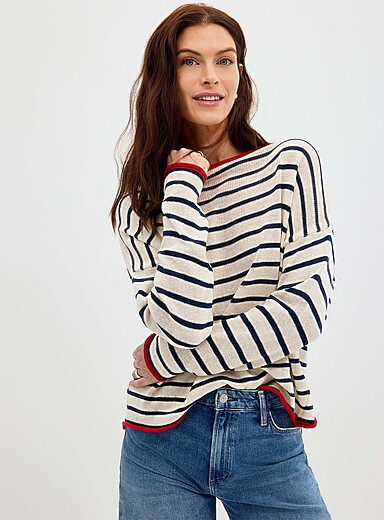 Contrasting rolled trim striped sweaterExclusive collection from Italy | Simons