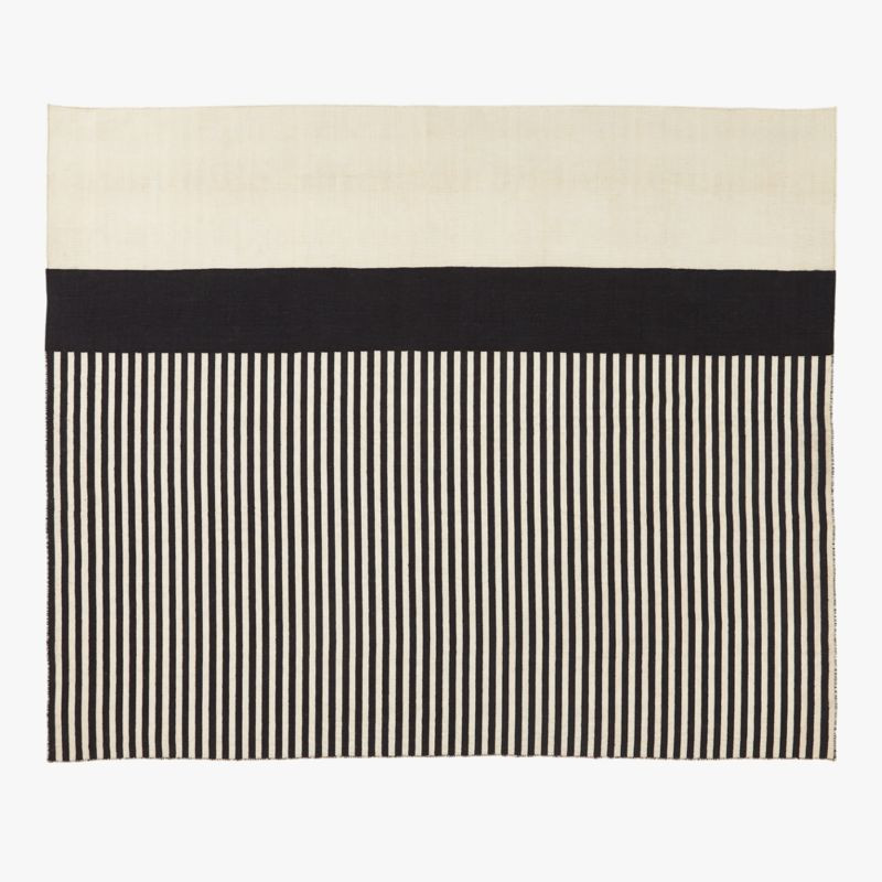 Rowan Striped Black & White Outdoor Rug 8'x10' + Reviews | CB2 | CB2