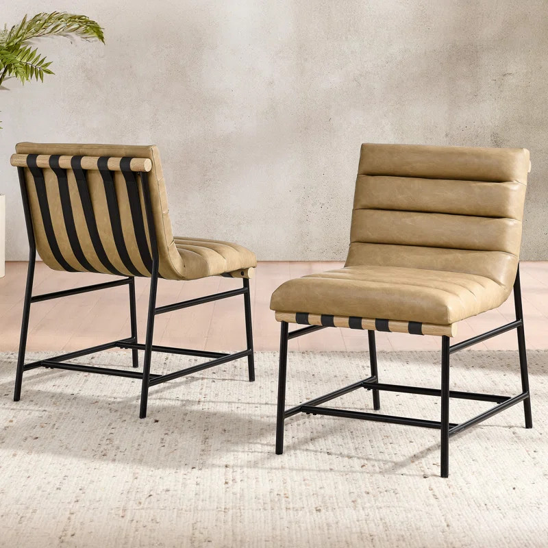 Nicco Vegan Leather Tan Upholstered Side Chair (Set of 2) | AllModern
