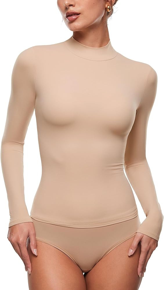 INLYRIC Women's Inbarely Soft Mock Turtleneck Double Lined Long Sleeve Tops Going Out Slim Fitted... | Amazon (US)