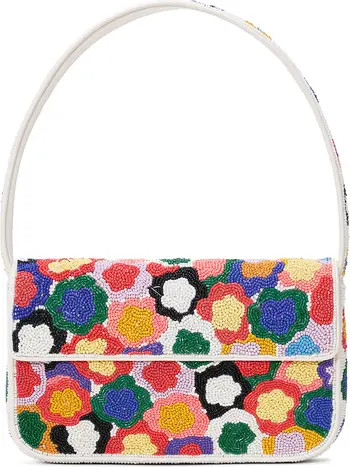 STAUD Tommy Beaded Shoulder Bag in Light Blue/Cream at Nordstrom | Nordstrom