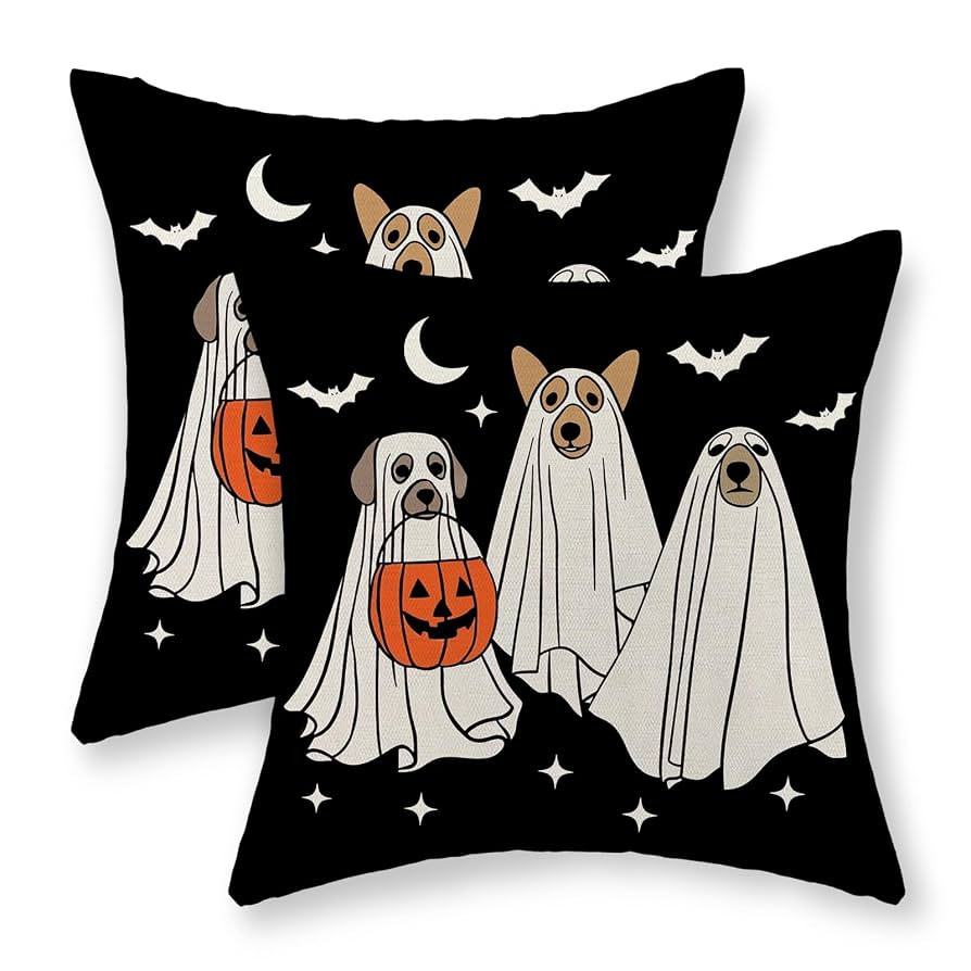 Halloween Pillow Covers 18x18 Set of 2, Cute Dog Ghost Pumpkin Halloween Decorative Throw Pillows... | Amazon (US)