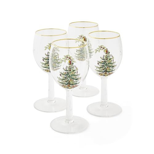 Spode Christmas Tree 13oz Wine Glasses, Set of 4 - Festive Holiday Drinkware with Gold-Rimmed Seasonal Designs, Ideal for Red or White Wine at Christmas Dinners and Family Gatherings | Amazon (US)