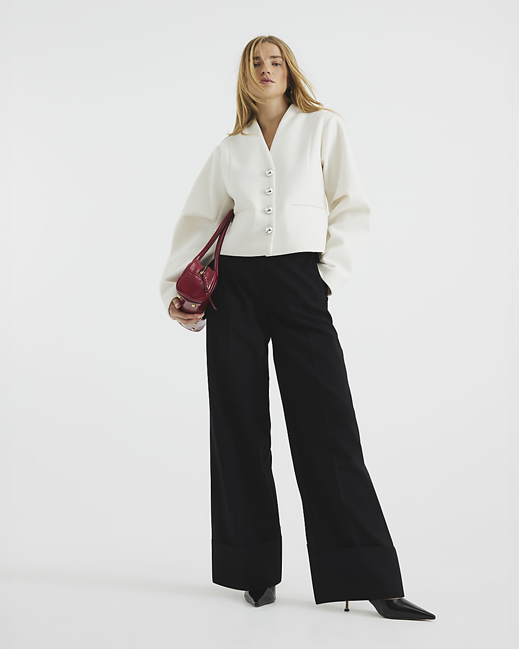 Black Wide Leg Pleated Trouser | River Island UK & IE