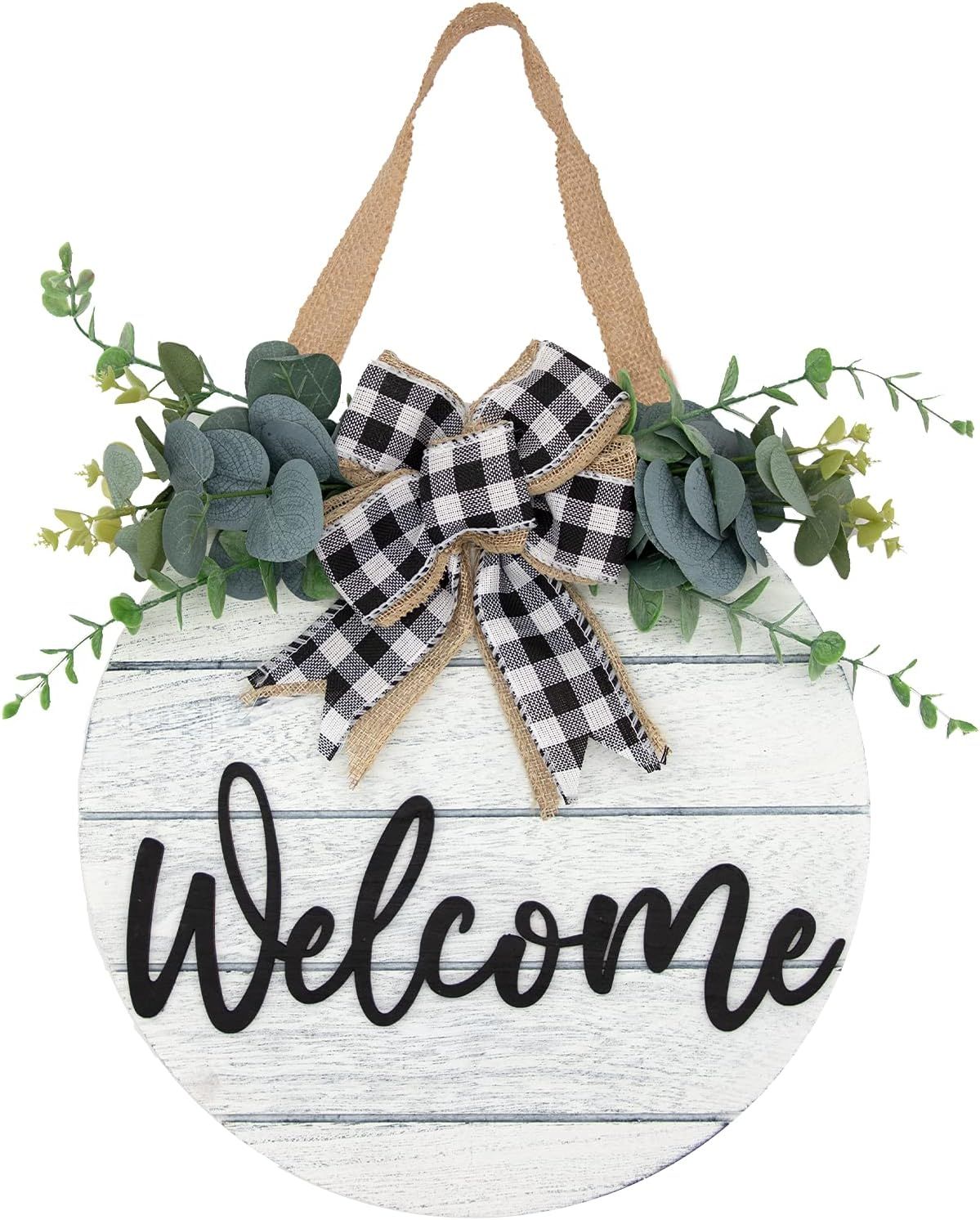 3D Welcome Wreaths for Front Door | Farmhouse Welcome Sign for Front Door | White Horizontal Conc... | Amazon (US)