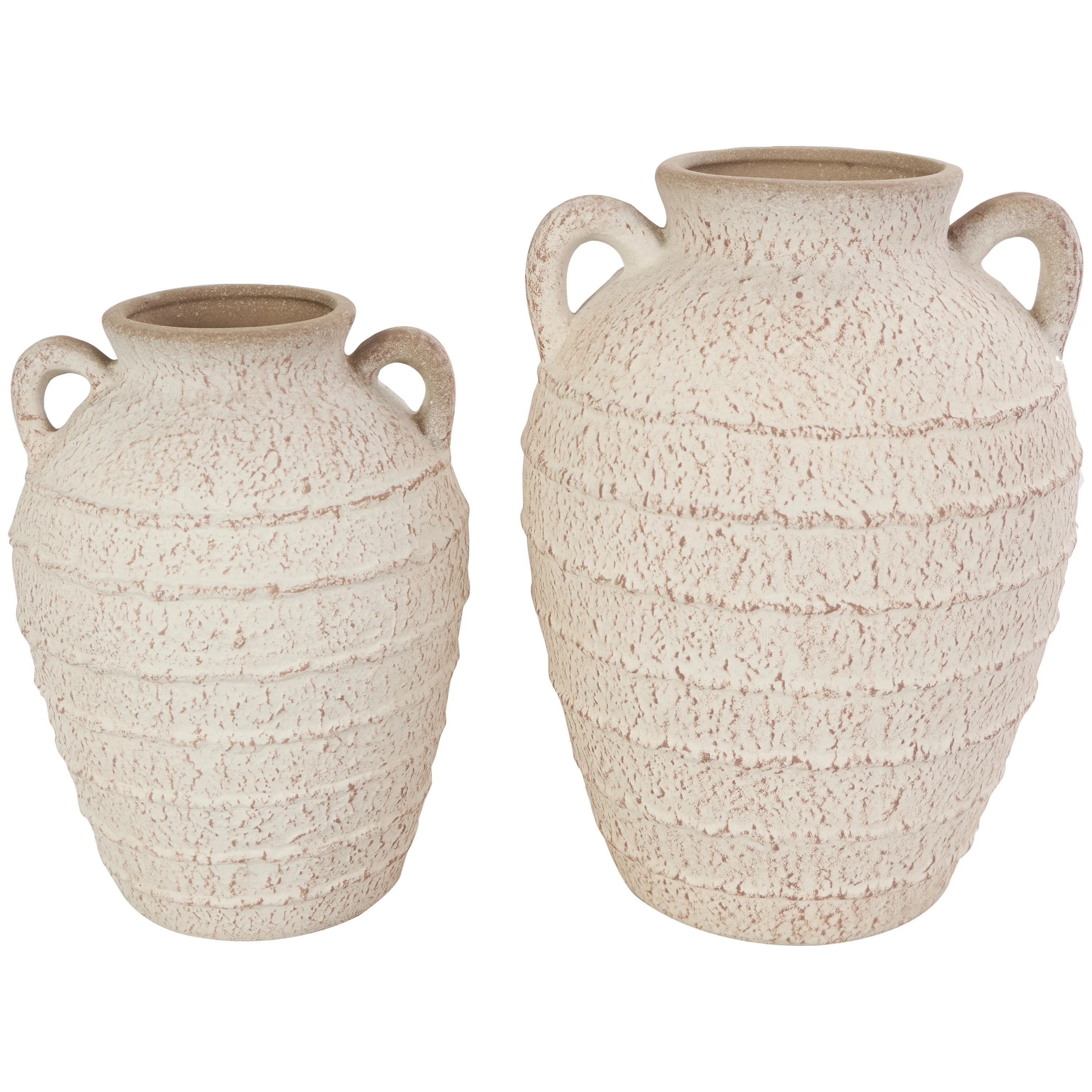 DecMode 11", 9"H Textured Cream Ceramic Vase with Handles and Terracotta Accents, Set of 2 | Walmart (US)