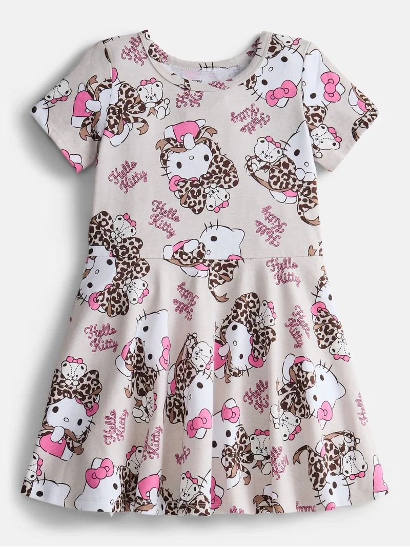 Barbie Girls Print Skater Dress with Short Sleeves, Sizes 4-12 | Walmart (US)