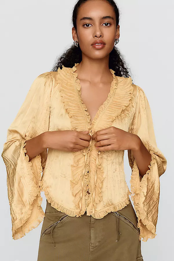 Long Sleeve Ruffled Tie Front Top | Anthropologie (US)