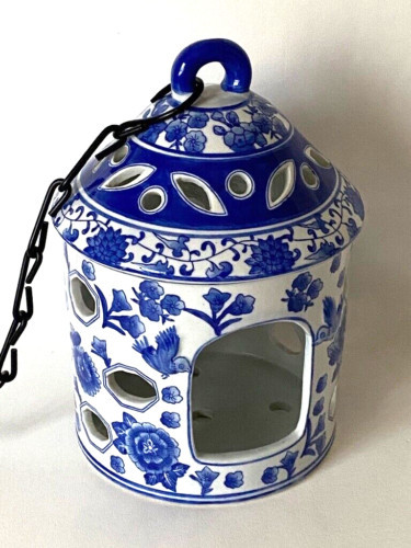 Blue & White Porcelain Birdhouse/Candelabra Chinoiserie Chain Hanger 12.5" Tall | eBay US