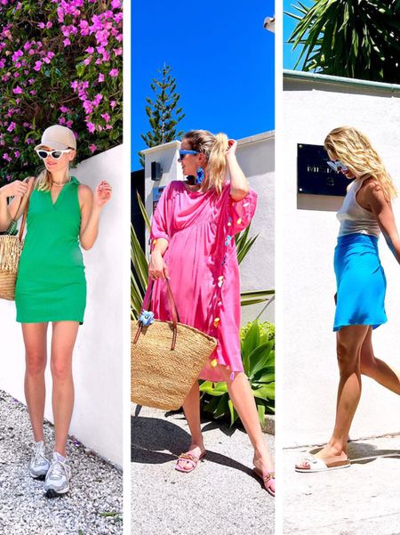 Vacation Looks. Fashion Blogger Girl by Style Blog Heartfelt Hunt. Girl with blond hair wearing colorful summer vacation looks. #vacationlooks #colorfuloutfit #colorfulstyle #colorfulfashion #colorfullooks #fashionfun #cutesummeroutfit #summerfashion2023 #summerlookbook #fitcheck #dailylooks #dailylookbook #contentcreator #microinfluencer #discoverunder20k