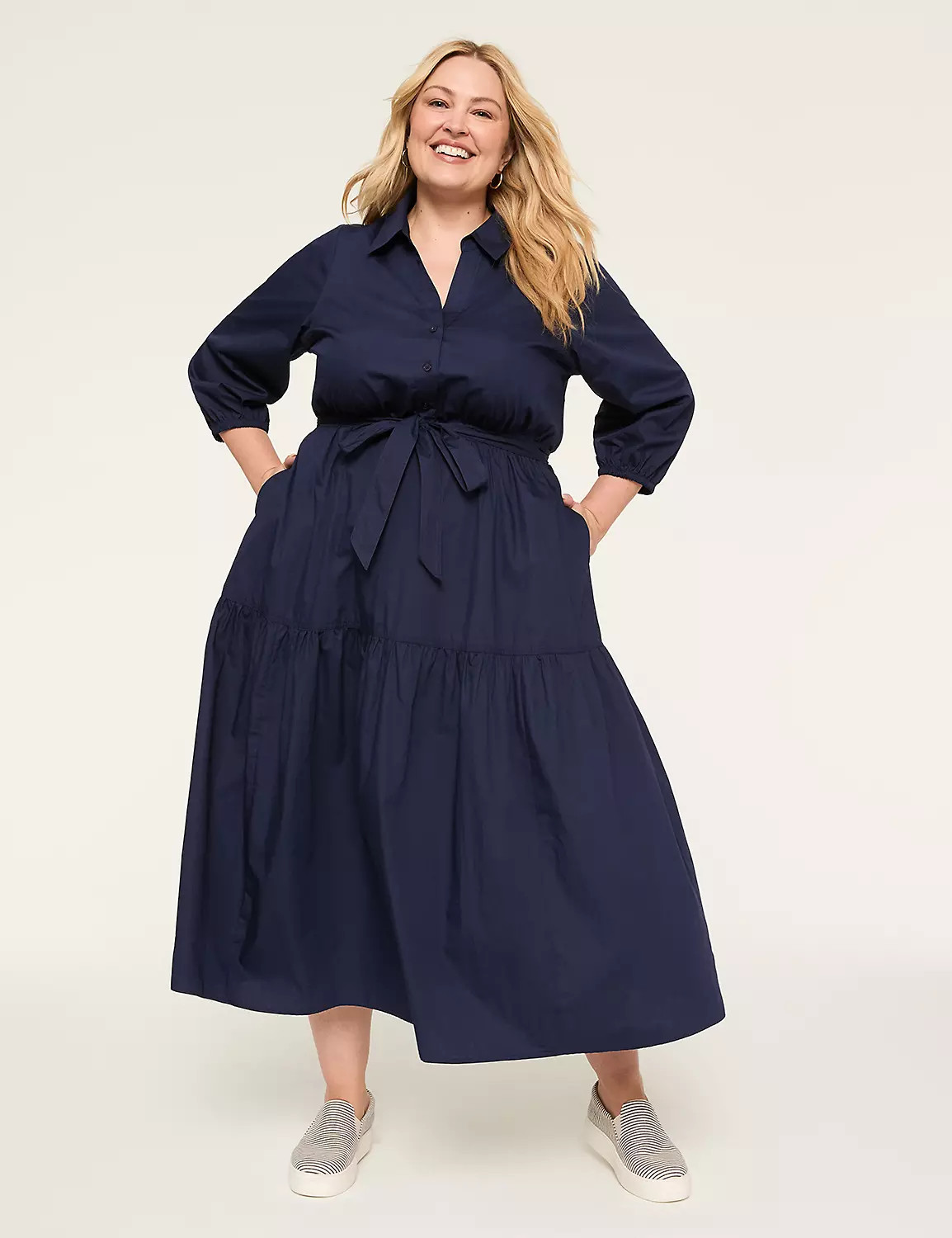 Elbow-Sleeve Maxi Shirt Dress | LaneBryant | Lane Bryant (US)
