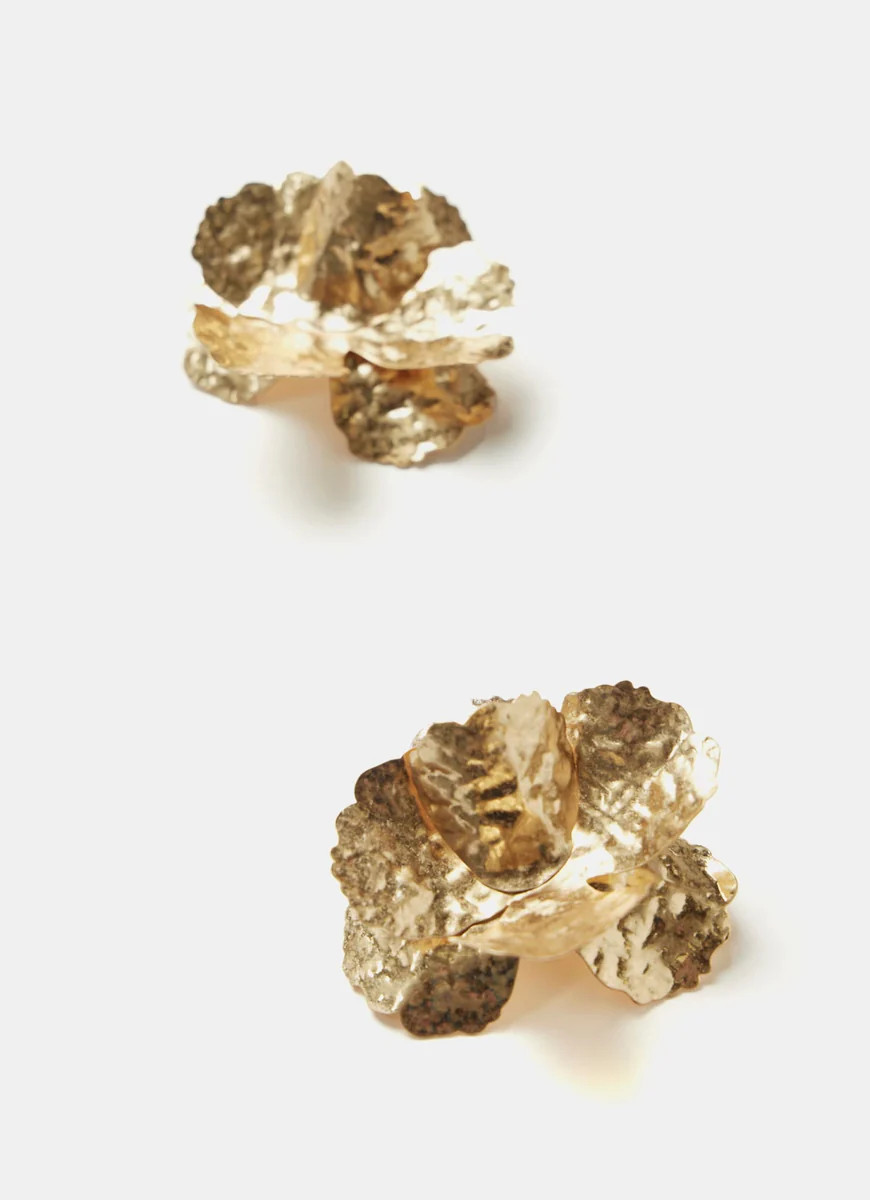Gold Tone Hammered Floral Earrings | Mint Velvet