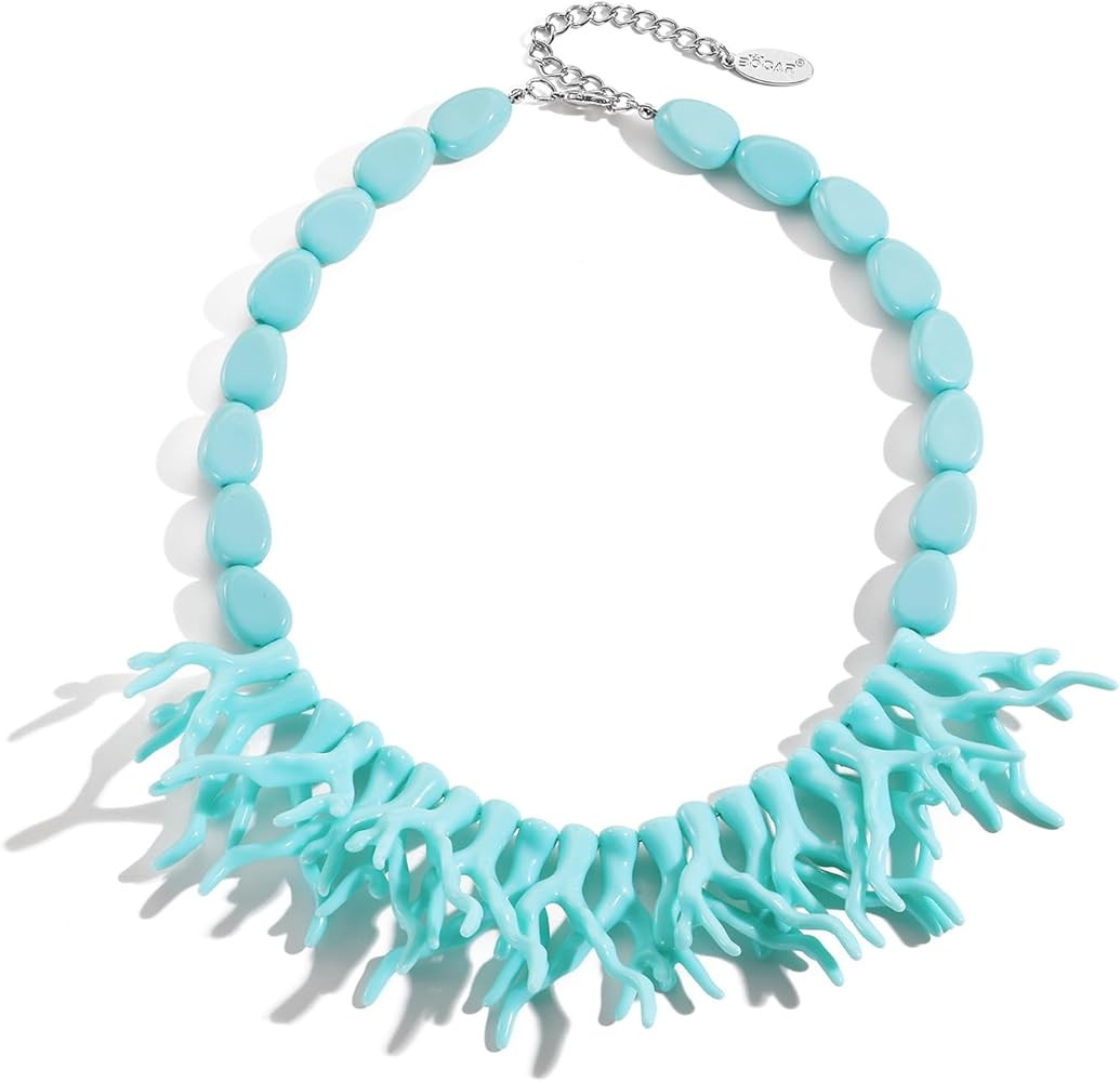 Bocar Chunky Statement Resin Coral Branch Tree Necklace Collar Beaded Pendant Jewelry Gift | Amazon (US)