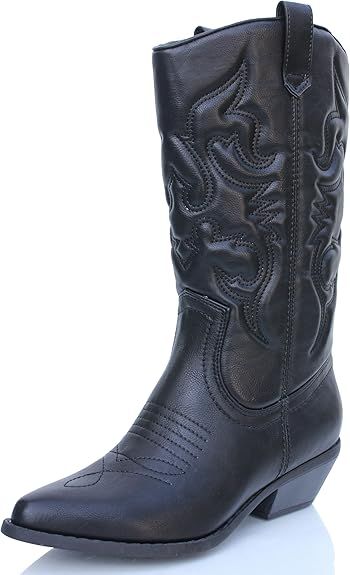 Soda Women's Reno Western Cowboy Pointed Toe Knee High Pull On Tabs Boots | Amazon (CA)